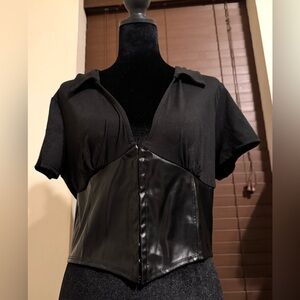 Deep Neckline Black Corset Blouse